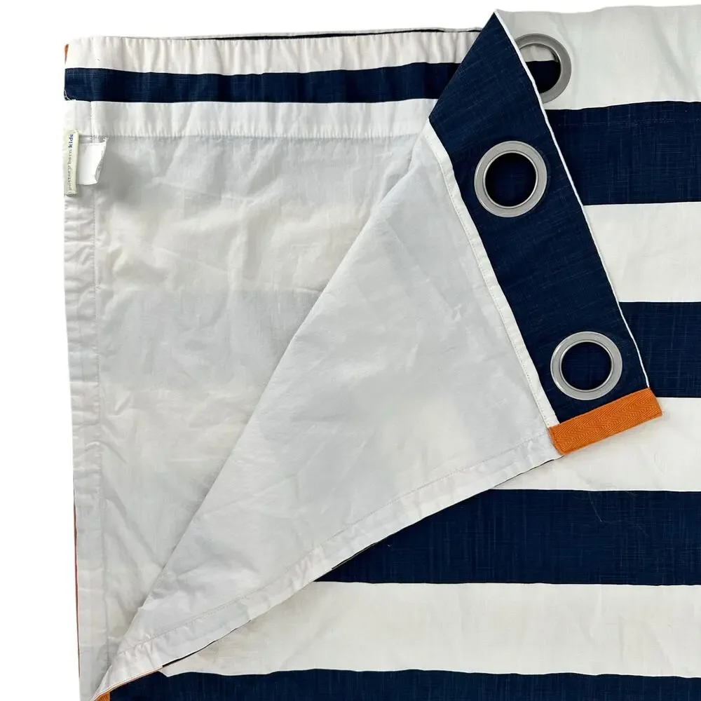 Pottery Barn Kids Rugby Blue White Stripe Orange Trim Curtain Panel 50 X 96
